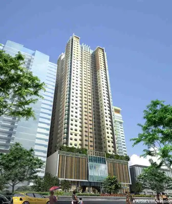 a tall building with people walking in front of it at Kan Emilio Cozy 1BR Apartment in Makati in Manila