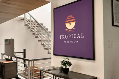 a large projection screen on the wall of a building at Tropical Poolhouse QC in Manila