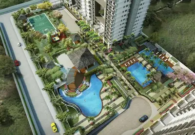 an overhead view of a resort with a swimming pool at Flair Towers STUDIO ROOMS Staycation in Manila