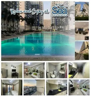 a collage of pictures of a swimming pool at Sea Residences Staycation Tanya's Condo Pasay in Manila