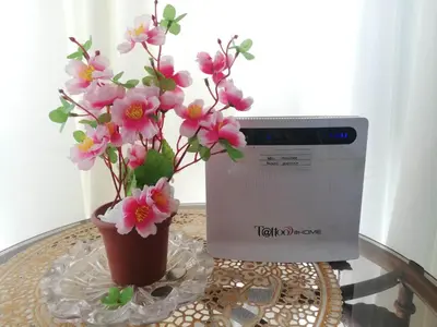 a vase of pink flowers on a table with a box at Grand riviera suites Studio Type Only in Manila