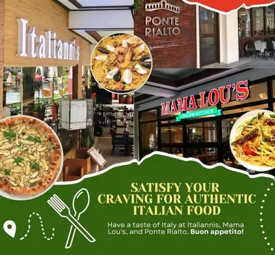 a flyer for a restaurant with a picture of a pizza at Venice Luxury Residences in Manila
