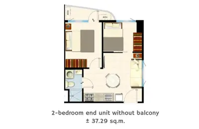 a floor plan of a bathroom end unit without balcony at Cozy 2BR corner unit in a prime location, your perfect city home in Manila