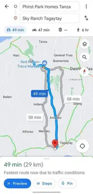 a map of a road with a red dot at Muji-Inspired, Studio-Type Home at Phirst Park Homes Tanza in Tanza